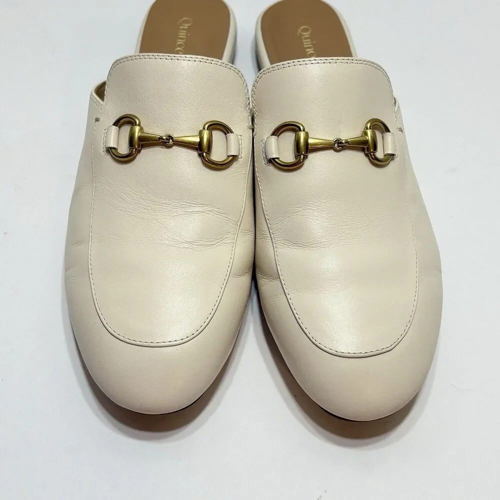 Quince Women Italian Leather Horsebit Loafer Mule Bone Shoes 8.5